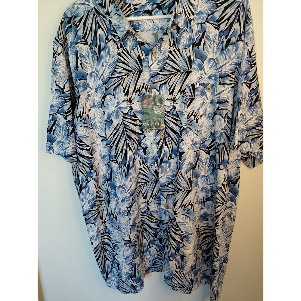 CAMPIA MODA Blue Black Floral Palm Men Short Sleeve Shirt Size XXL Vacation